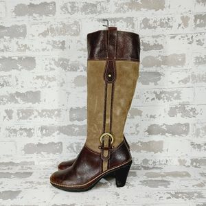 Naturalizer Womens Dandy Brown Leather Cuban Heel Almond Toe Knee High Boots W90